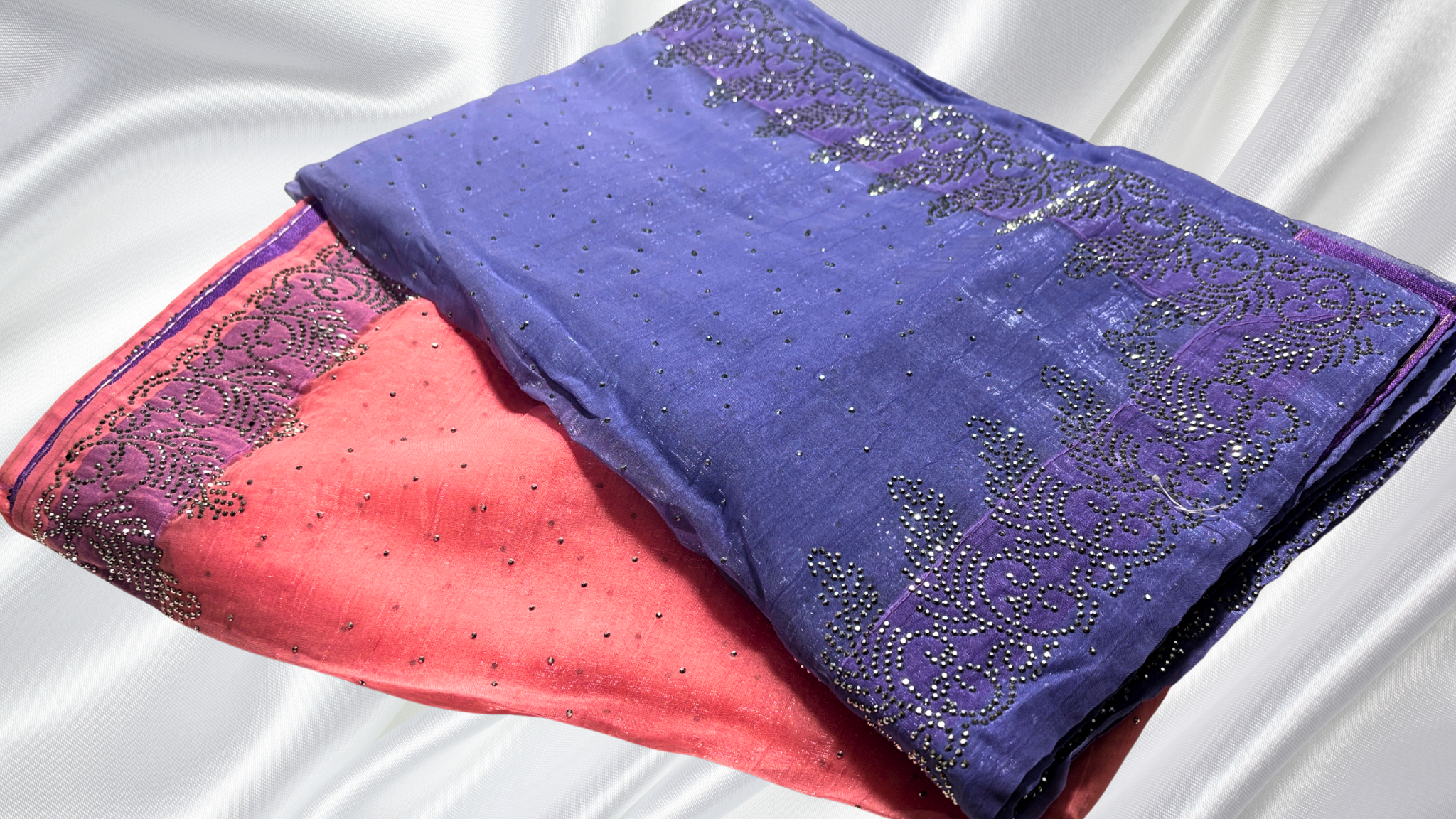 Space Stone Work Designer Saree - Pink & Lavendar