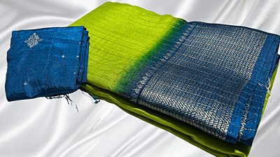 Shalimar Fancy Line Silk Saree - Pista & Aqua Blue