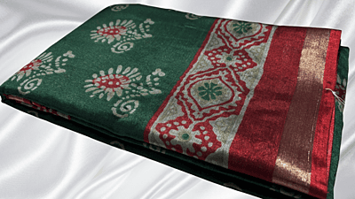 Mul Mul Soft Silk Saree - Dark Green