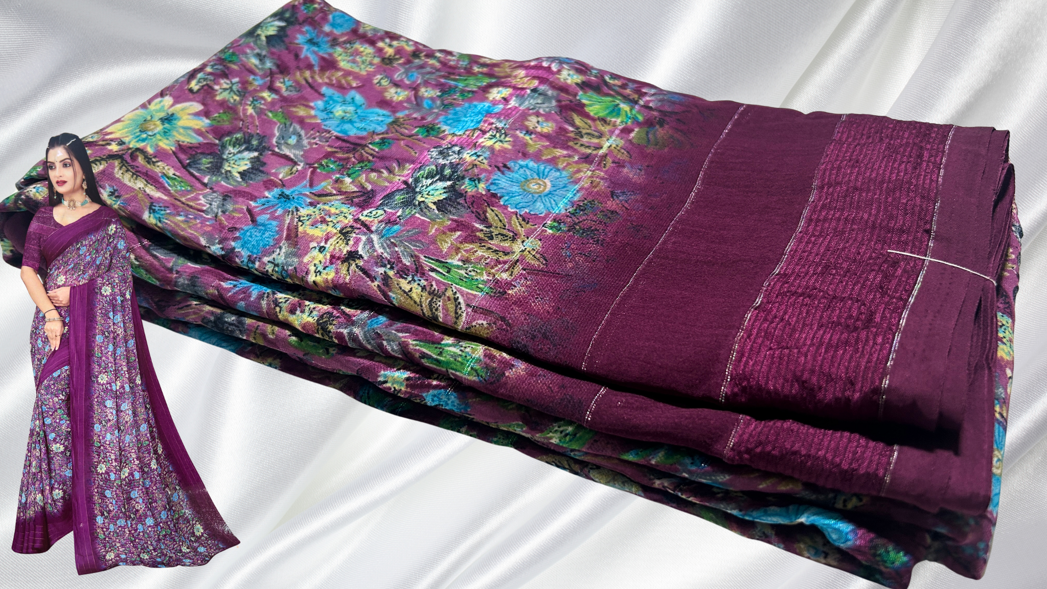 Marble Crush Chiffon Saree - Plum