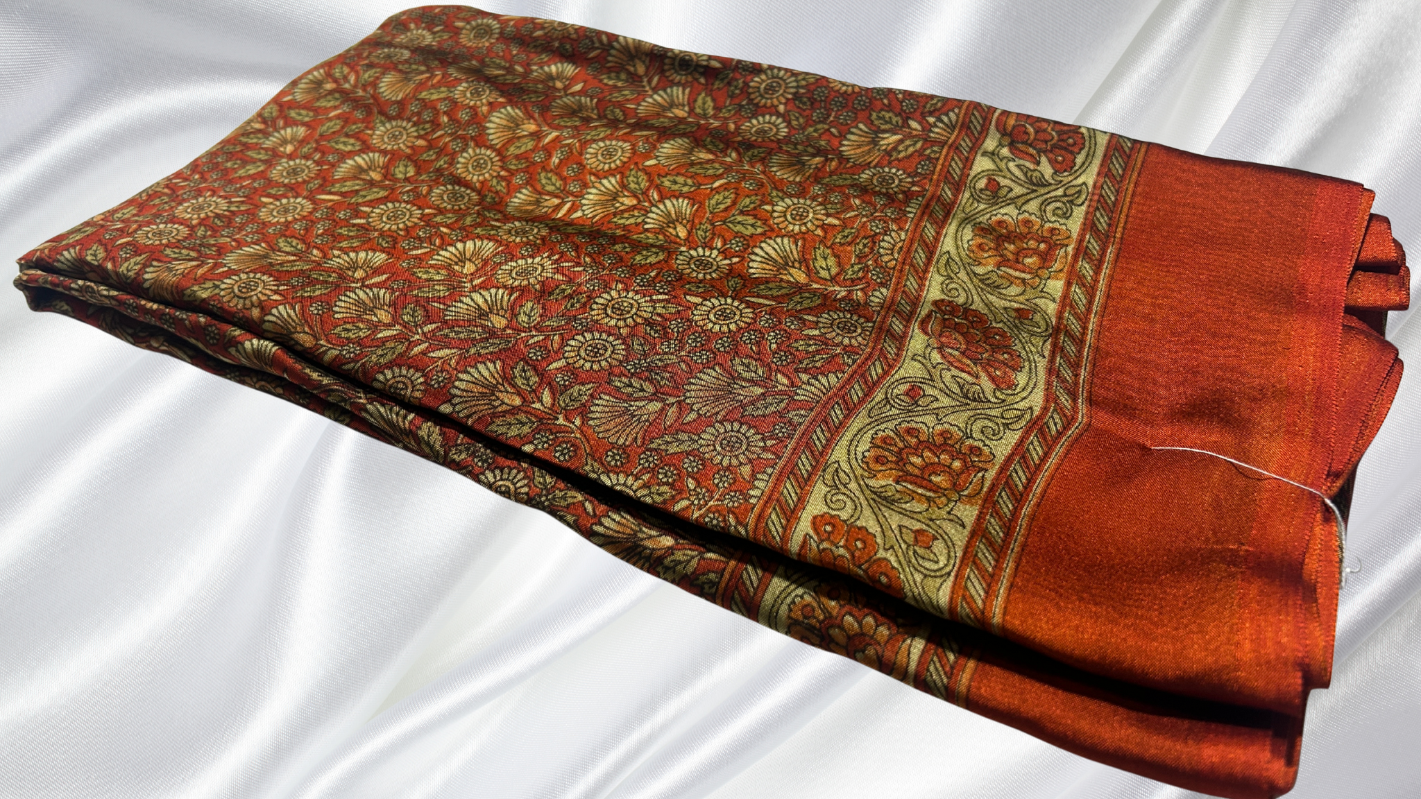 Black Rangoli Digital Floral Saree - Orange