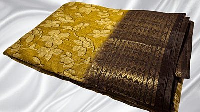 Bhagalpuri Floral Saree - Mustard