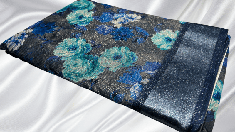 Rico Jari Digital Silk Saree - Dark Blue Border