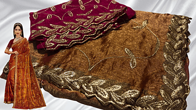 Premium Space Silk Embroidery Work Saree - Red Pink