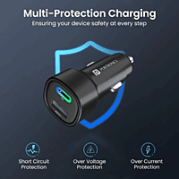 Portronics 30 W Car Charger (Black) Type-C & USB Portronics 30 W Car Charger (Black) Type-C & USB