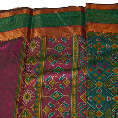 Malai Silk Saree (Green + Rose)