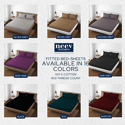 Neev 100% Cotton Plain Queen Fitted Bedsheet with 2 Pillow Covers (400 TC)