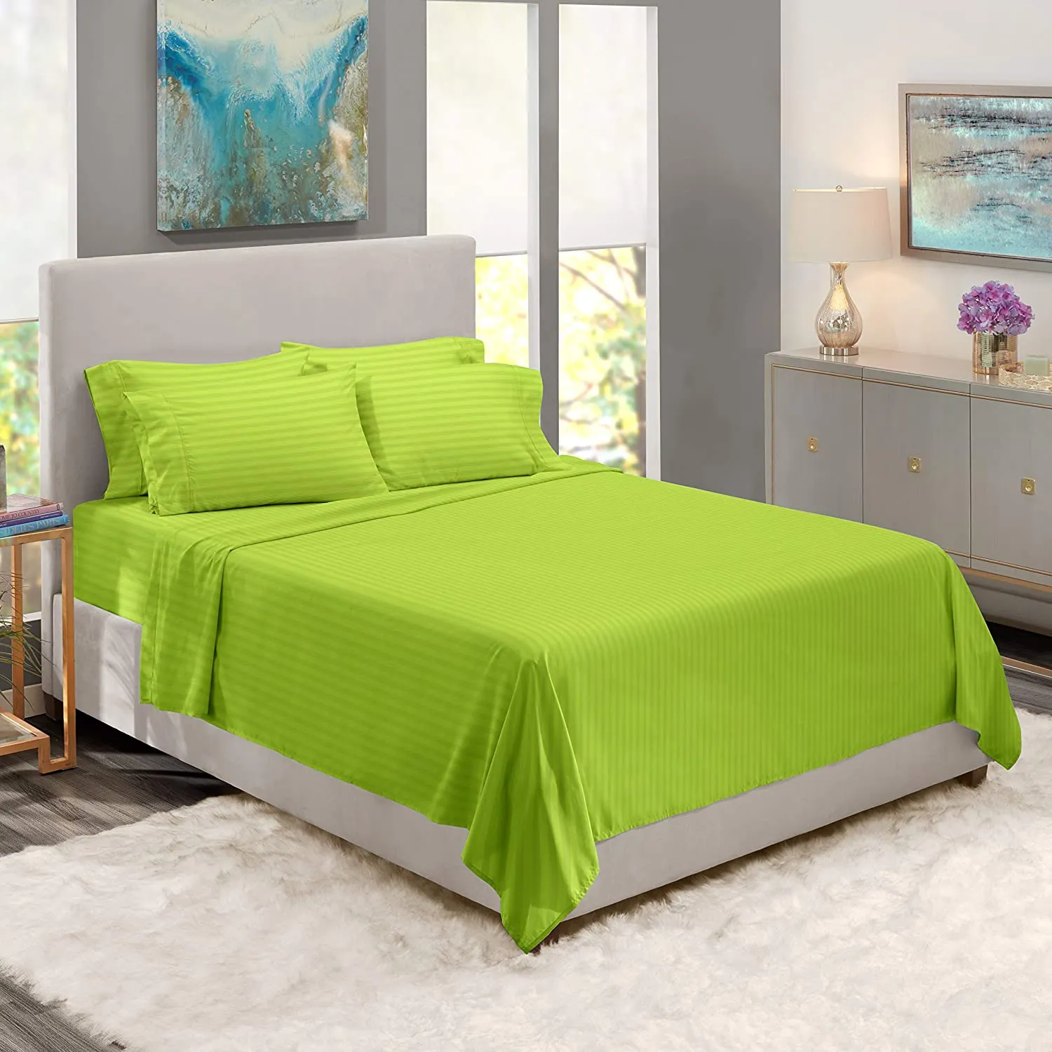 Sofrito Bedsheet Glace Cotton 300 TC - Striped - Parrot Green Sofrito Bedsheet Glace Cotton 300 TC - Striped - Parrot Green
