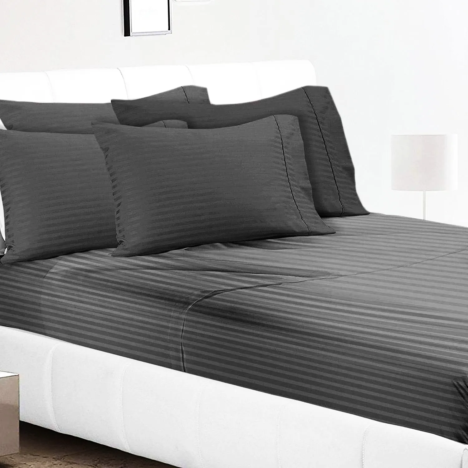 Pillow Cover Non-Framed Glace Cotton 300 TC - Striped - Steel Grey