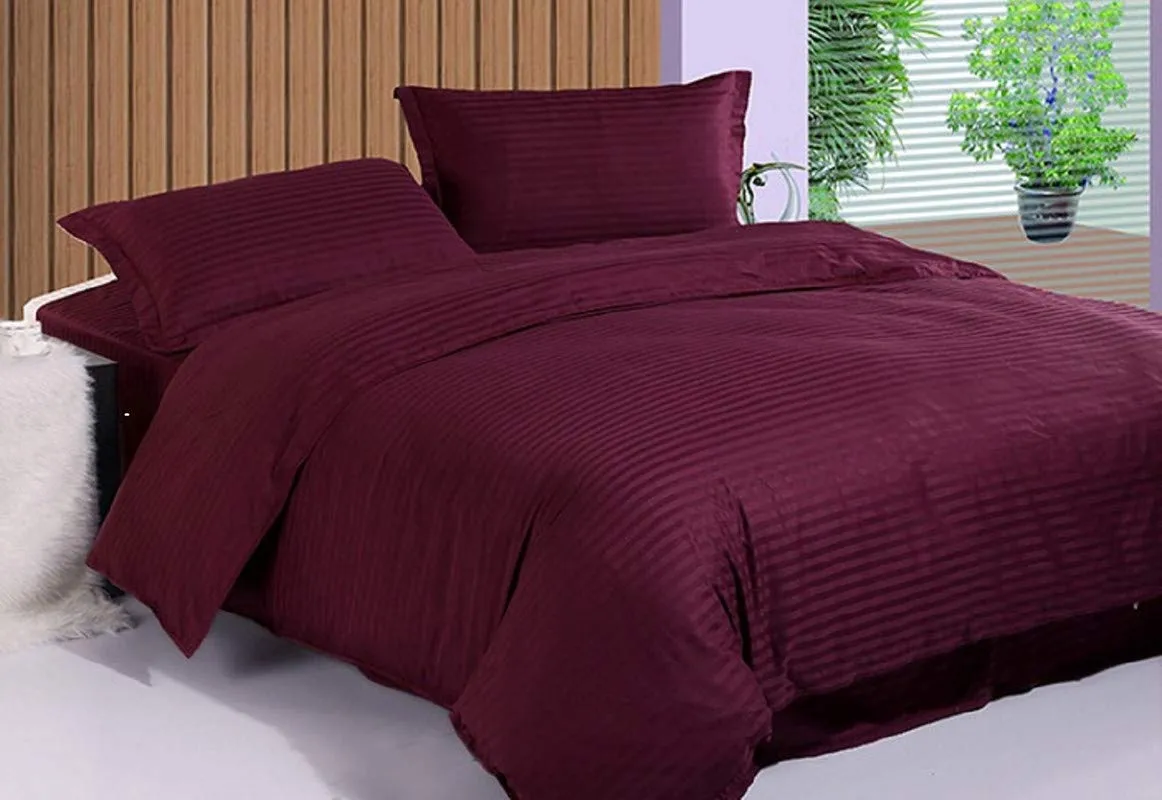 Bedsheet Glace Cotton 300 TC - Striped - Wine Bedsheet Glace Cotton 300 TC - Striped - Wine