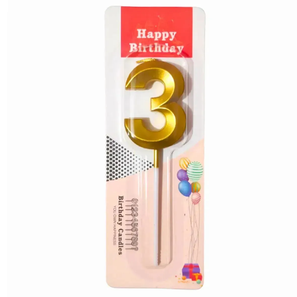 Number 3 Metallic Party Candle Number 3 Metallic Party Candle