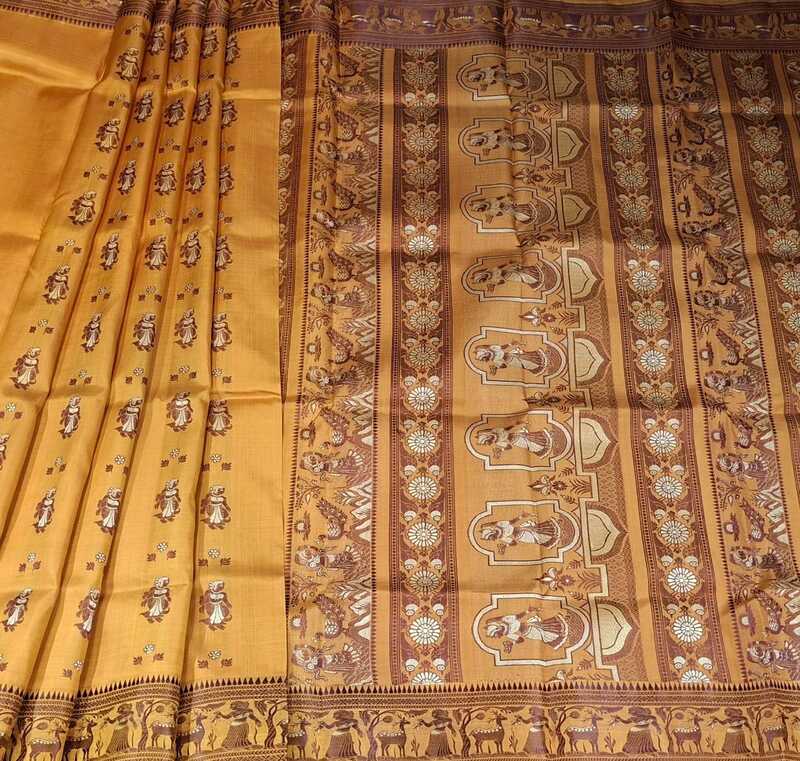 Figure motif Baluchari Color Golden mustard Figure motif Baluchari Color Golden mustard