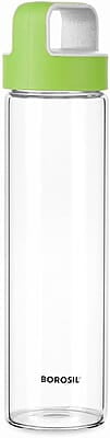 Borosil - Neo Glass Water Bottle|Fridge Bottle|Sports Bottle|Yoga Bottle|Outdoor|Picnic|Portable|Easy to Carry|Leak Proof|Resusable With Blue Handle, Transparent, Clear, See Through Bottle, 550 ML