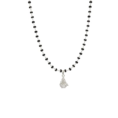 Silver Capped Black Wooden Beads Mala with Iyyappan Pendant