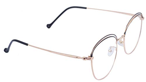 Female Square Spectacle Frame. Golden & Black Color Metal Frame. Transparent ARC Lens.