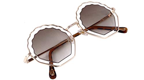Soigné Female Medium Round Sunglasses. Transparent&Brown Lens
