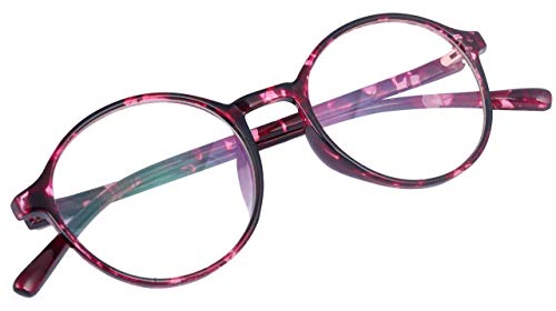 Unisex Round Thin Medium Spectacle Frame. Red & Transparent Frame