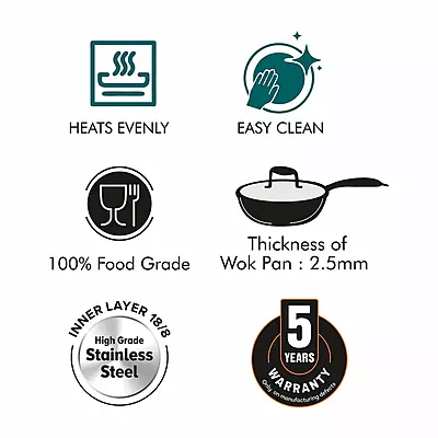 Signora Ware Artista Tri- Play Wok Pan With Lid 1800 ML (20 CM) Signora Ware Artista Tri- Play Wok Pan With Lid 1800 ML (20 CM)