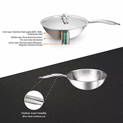 Signora Ware Artista Tri- Play Wok Pan With Lid 1800 ML (20 CM) Signora Ware Artista Tri- Play Wok Pan With Lid 1800 ML (20 CM)