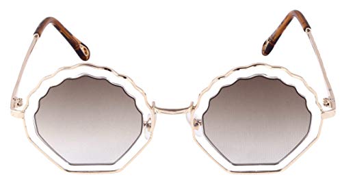 Soigné Female Medium Round Sunglasses. Transparent&Brown Lens