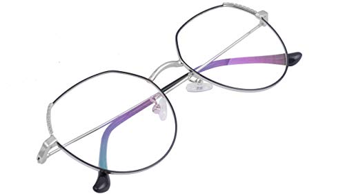 Female Oversized Spectacle Frames. Transparent ARC Lens. Silver & Black Color Metal Frame.
