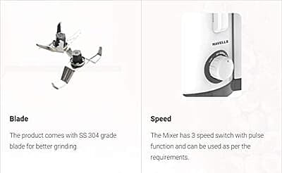 Havells Stainless Steel Endura Cresta Juicer Mixer Grinder, 500W, 4 Jar