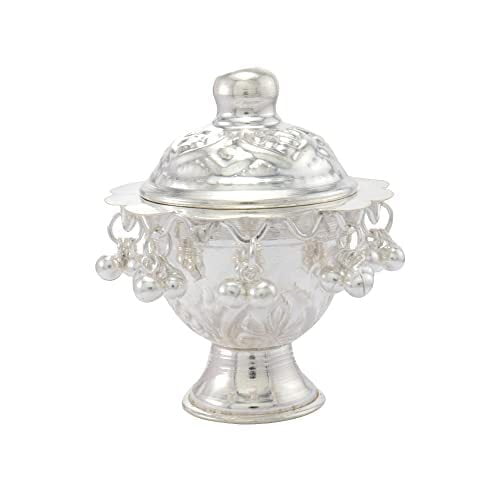 Kumkum Dabbi Silver Traditiona ghugroos haldi Sindoor Dabbi Perfect Wedding Gift (39g) Kumkum Dabbi Silver Traditiona ghugroos haldi Sindoor Dabbi Perfect Wedding Gift (39g)