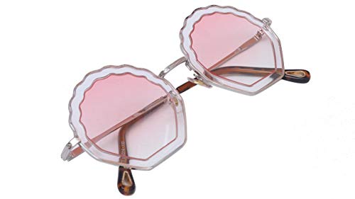 Soigné Female Medium Round Sunglasses. Transparent&Pink Lens
