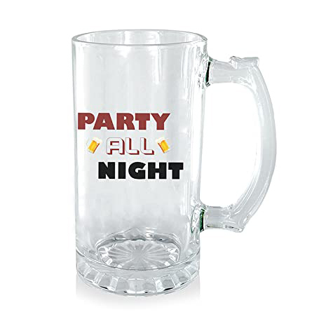 Sublimation Printed Beer Mug with Clear Beer Mug|Design - Party All Night|Best Gift for Beer Lover Sublimation Printed Beer Mug with Clear Beer Mug|Design - Party All Night|Best Gift for Beer Lover