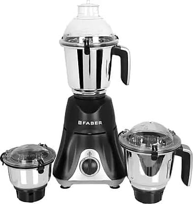 Faber Hilux 550W Blender Mixer Grinder, 3 SS clip lock jars & blades copper motor, up to 18000 rpm speed