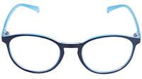 Unisex Medium Round Spectacle Frame. Blue Color Frame. Transparent ARC Lens. Unisex Medium Round Spectacle Frame. Blue Color Frame. Transparent ARC Lens.