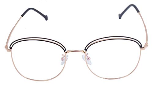 Female Square Spectacle Frame. Golden & Black Color Metal Frame. Transparent ARC Lens.