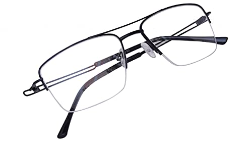Unisex Half Rimmed Large Rectangular Spectacle Frame. Black Frame