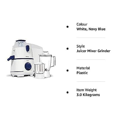 Havells Rigo Juicer Mixer Grinder, 500 Watt, 2 Jars 2L large pulp container polycarbonate jar