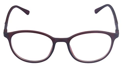 Unisex Round Medium Spectacle Frame. Matte Brown Color Frame. Transparent ARC Lens.