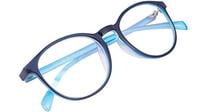 Unisex Medium Round Spectacle Frame. Blue Color Frame. Transparent ARC Lens. Unisex Medium Round Spectacle Frame. Blue Color Frame. Transparent ARC Lens.