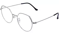Female Oversized Spectacle Frames. Transparent ARC Lens. Silver Color Metal Frame.
