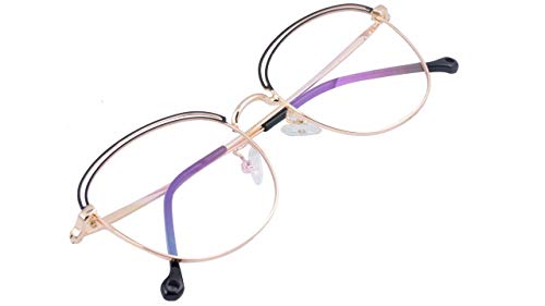Female Square Spectacle Frame. Golden & Black Color Metal Frame. Transparent ARC Lens.