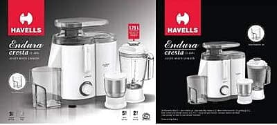 Havells ABS Plastic Endura Cresta Juicer Mixer Grinder, 500W, 3 Jars
