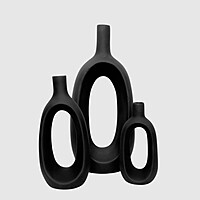 Oval-Shaped Flower Vases for Home Decor, Set of 3 (Black) Polyresin – 9.5 Inch