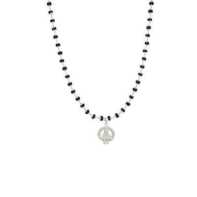 Silver Capped Black Wooden Beads Mala with Ayyappan Pendant