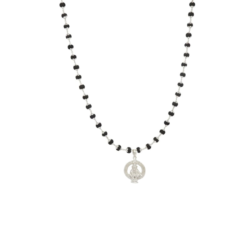 Silver Capped Black Wooden Beads Mala with Ayyappan Pendant Silver Capped Black Wooden Beads Mala with Ayyappan Pendant