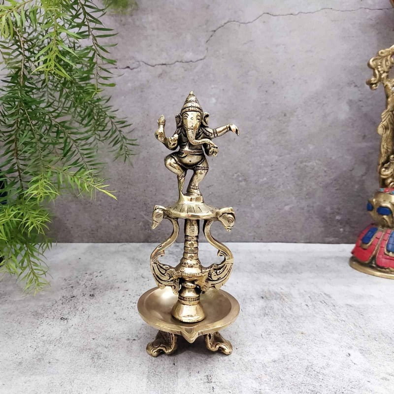 Brass Dancing Ganesh Lamp - 9 inch Height | Divine Brass Dancing Ganesh Lamp for Pooja Brass Dancing Ganesh Lamp - 9 inch Height | Divine Brass Dancing Ganesh Lamp for Pooja