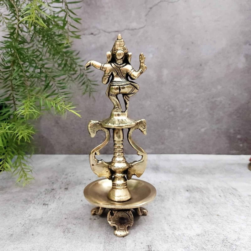 Brass Dancing Ganesh Lamp - 9 inch Height | Divine Brass Dancing Ganesh Lamp for Pooja Brass Dancing Ganesh Lamp - 9 inch Height | Divine Brass Dancing Ganesh Lamp for Pooja