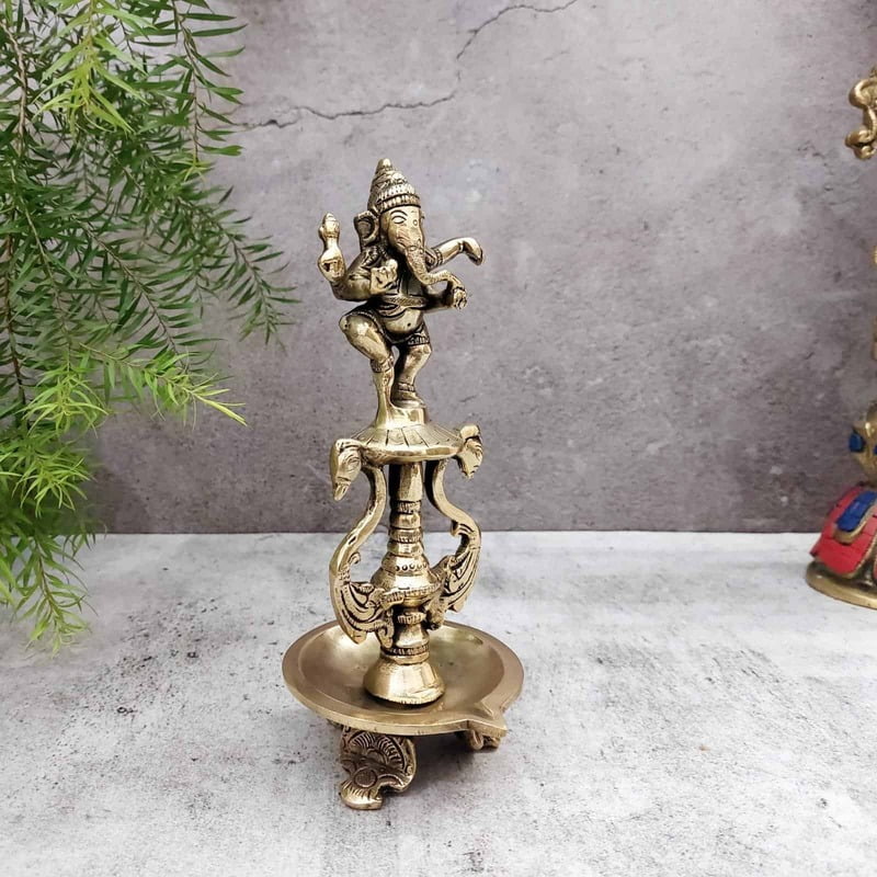 Brass Dancing Ganesh Lamp - 9 inch Height | Divine Brass Dancing Ganesh Lamp for Pooja Brass Dancing Ganesh Lamp - 9 inch Height | Divine Brass Dancing Ganesh Lamp for Pooja