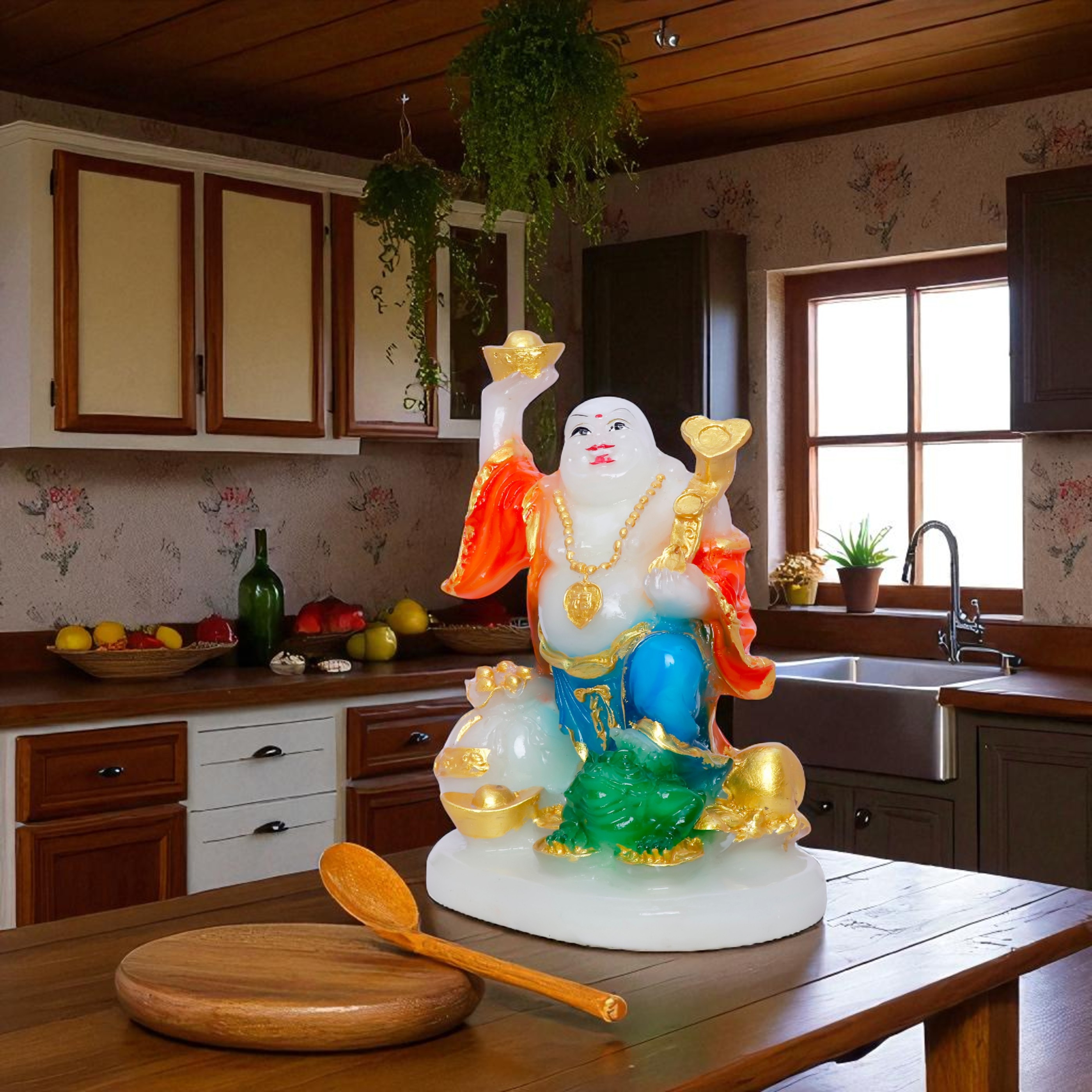 Colorful Laughing Buddha Statue  (Polyresin) - 7.5 Inch