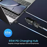 Portronics Car Power 65 Car Charger 65W with Dual Output (Black)