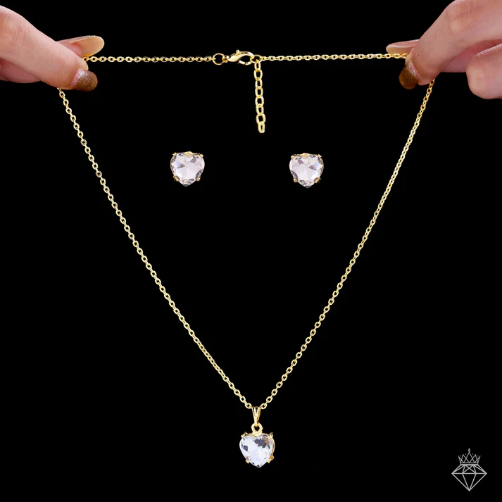 Anti-Tarnish Solitaire Necklace Set With Earrings Anti-Tarnish Solitaire Necklace Set With Earrings