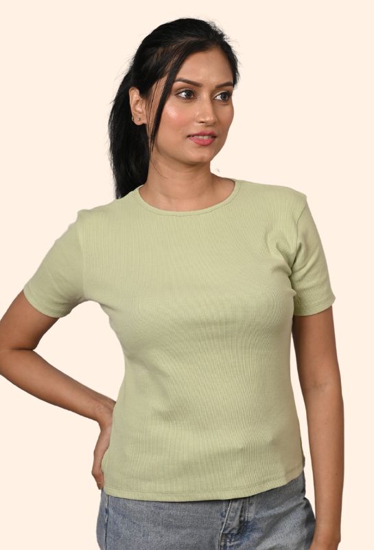 PASTEL GREEN RIBBED T-SHIRT