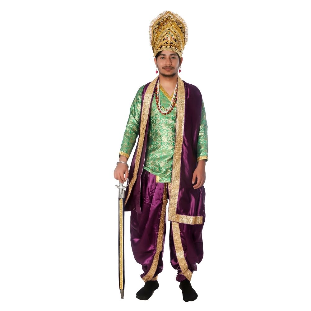 Hindu King Fancy Dress Costume in Green & Purple